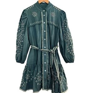 Avec Les Filles Teal Embroidered Mini Dress